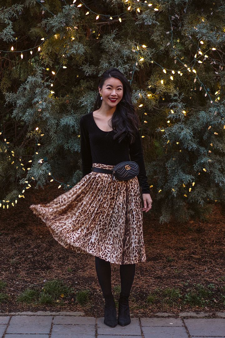 velvet bodysuit leopard skirt Gucci waist belt bag