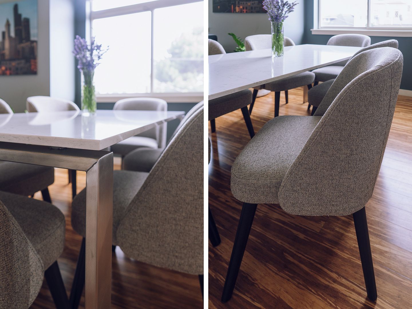Room and Board Rand Dining Table Cora tweed side chairs